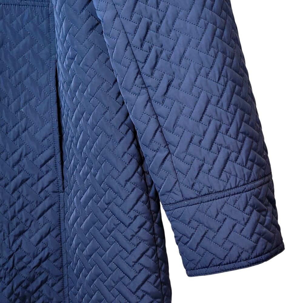 Anne Klein Blue Quilted A-Line Mid Length Snap Front Coat Size L/XL Chic - Picture 10 of 16